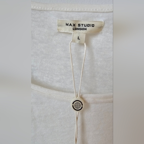 Max Studio London Cream Ivory Sleeveless Top Blouse Relaxed Fit Elastic Band L - Picture 5 of 9